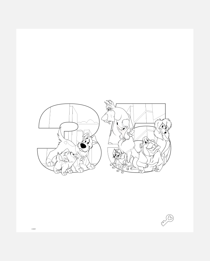 Oliver & Company 35th Anniversary Digital Backgrounds & Coloring Sheet