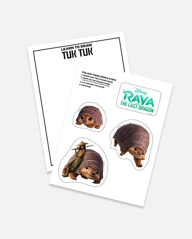 How-To-Draw Tuk Tuk Activity & Printable Stickers from Disney's Raya and the Last Dragon