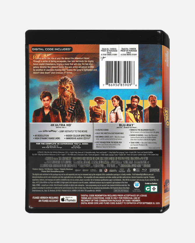 Solo: A Star Wars Story 4K Ultra HD + Blu-ray Combo Pack + Digital Code - Canada
