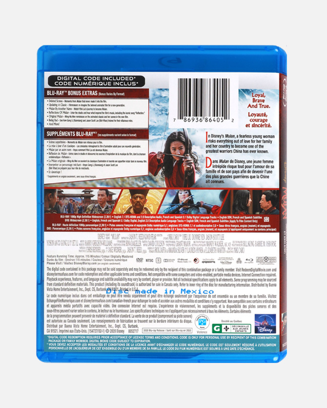 Mulan (Live Action) Blu-ray™ DVD Combo Pack + Digital Code - Canada