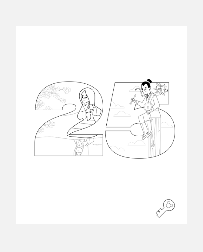 Mulan 25th Anniversary Digital Backgrounds & Coloring Sheet