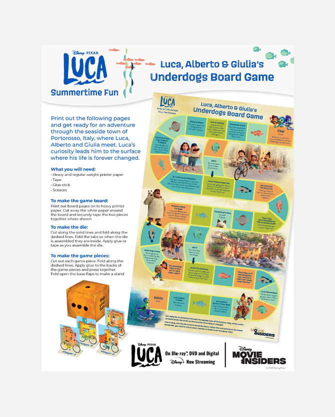 Disney and Pixar Luca Inspired Summertime Printable Activity - Underdogs Board Game